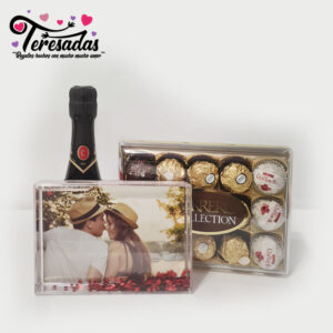 Pack San Valentín Cava portafotos y bombones Ferrero Rocher